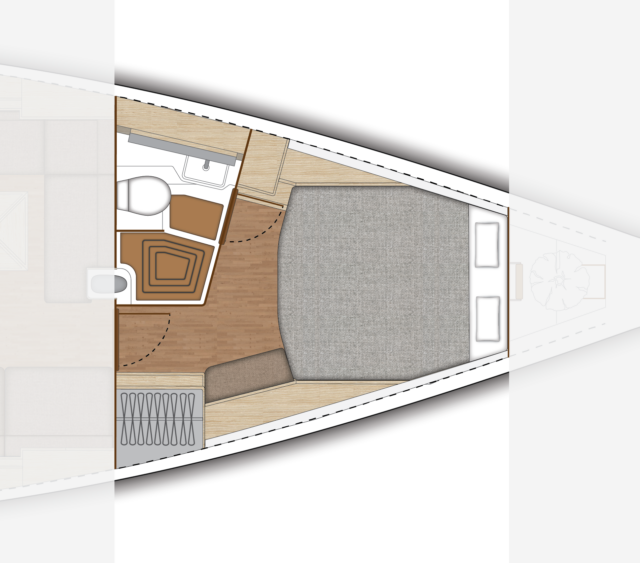 Owners cabin with starboard seat option Layout